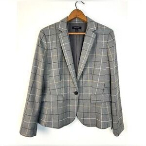 Ann Taylor Blazer Womens GrayWindowpane Plaid Single Breasted Classic/size 16